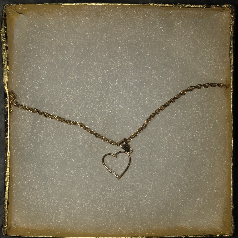 14K Gold Rope Necklace with 14K Gold heart pendant